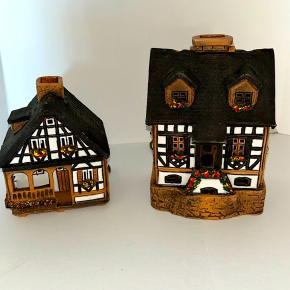 German Handmade Ceramics Tudor Holiday Homes Candle Holders - Picture 1 of 15
